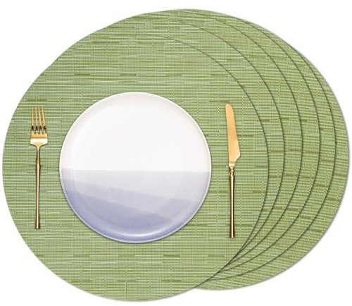Banchif Tischsets Rund, Tischsets Abwaschbar 6er Set Platzdeckchen PVC Rund rutschfest Platzsets Abwischbar Gewebte Vinyl Platzsets Durchmesser 38 cm, Grün