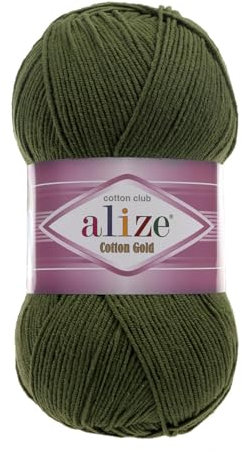 100g Strickgarn Alize Cotton Gold Uni Klassikgarn Häkelgarn Strick-Wolle Farbwahl, Farbe:29 olivgrün