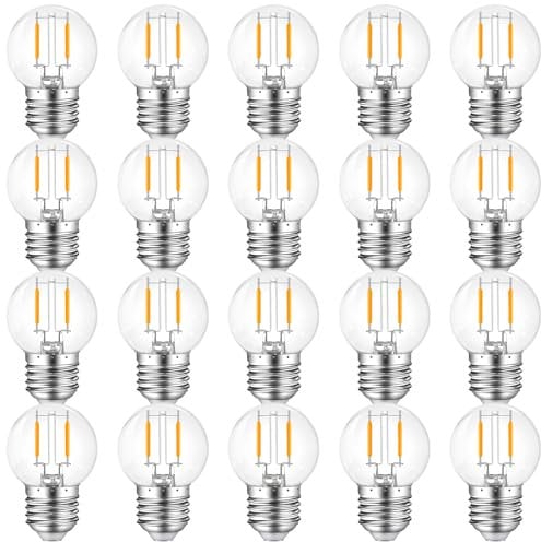 MZYOYO E27 LED Glühbirne,E27 2W Glühbirnen,Lichterkette E27 G45 LED,Warmweiß 2700K,Led Birne 230V Dekorative Leuchtmittel für Partybeleuchtung Lichterketten,Kunststoff,Klar,20er Pack