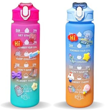 Genérico Botella de Agua Motivadora de 750 ml, Pajita Bloqueo, Colores Degradados, Marcas de Tiempo, Pegatinas 3D, a Prueba de Fugas, para Gimnasio, Aire Libre, Oficina, Niños y Adultos (Rosa)
