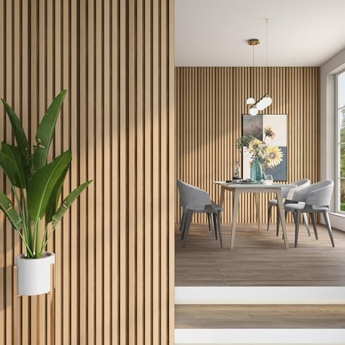 neu.holz Wandpaneele Borger 15er Set Wandverkleidung zum Kleben 3D Paneele 195 x 30 cm Wand Deko Indoor Lamellenwand Eichenoptik hell