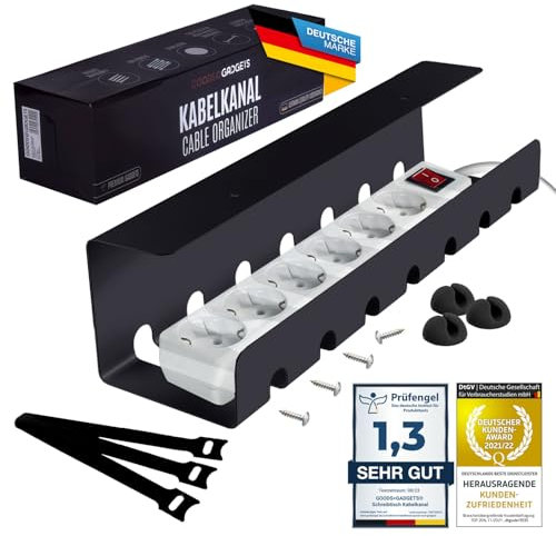 Kabelkanal für Schreibtisch Ordnung; Kabelmanagement-System am Arbeitsplatz; Kabelhalter, Kabelwanne, Kabelkorb; Steckdosenleisten-Halter für Tische (Schwarz, 1 Stück)