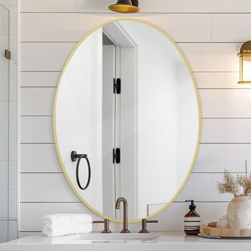 LunaMirror Oval Wandspiegel 61 x 91 cm Badspiegel Badezimmer Gold Spiegel Modernes Design Dekorativer Wand Spiegel für Schlafzimmer, Eingangsbereich, Wohnzimmer, Flur