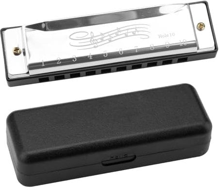 Harmonica 10 Holes C key, Blues Mouth Organ Metal Chromatic Harmonica with Case for Kids Adults Beginners Teaching Performance Accompaniment Wind Instruments, White