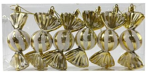 6 PCS 11CM Christmas Hanging Candy Ornaments Glitter Candy Cane Peppermint Xmas Baubles for Christmas Tree Decorations, Gold