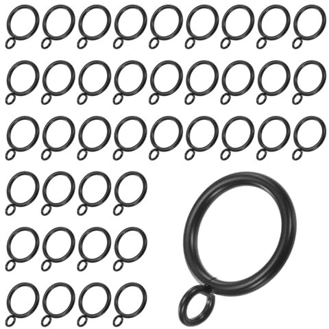M METERXITY 40-Pack Black Curtain Rings with Eyelet, Rustproof Metal Rings for Curtain Rods, 25 mm Interior Diameter Drapery Rings for Curtain for Hanging Drapes/Hats/Towels
