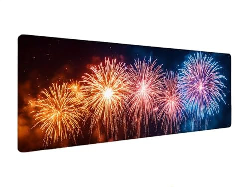 Mouse Mat Black, Fireworks Mouse Pad 300x800x4 mm Large Mouse Mats for Desk,Water-Resistant Surface and Non-Slip Base Keyboard Mat Desk Pad, Stitched Edges Mousepad, XL Gaming Mouse Mat for Office M-6