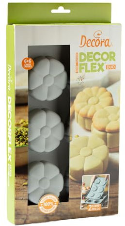 Decora 9260441 Backform Decorflex Duo Fiore, aus Platin-Silikon, mit zwei Formen mit unterschiedlichen Tiefen, hergestellt in Italien, hochwertig, für die Zubereitung von süßen und herzhaften Speisen