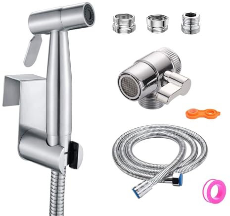 Portable Bidet Sprayer Kit,Stainless Steel Bidet Hand Shower for Bidet Toilet Shower with 2 Way Shower Diverter, 1.5m Shower Hose and Hand Shower Holder