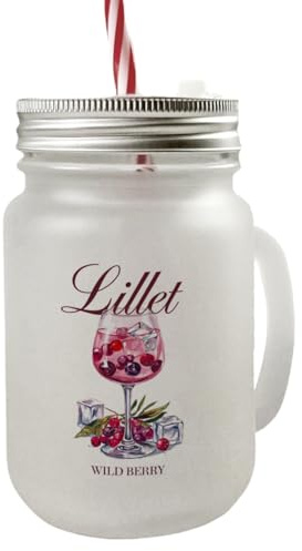 speecheese Weinglas mit Beeren - Lillet Wild Berry Mason Jar Henkel Trinkglas mit Deckel Einzigartige im Aquarellstil rosa-bordeauxfarben für wilde Cocktails mit Eiswürfeln