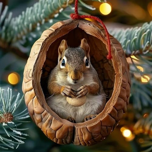 Acrylic Raccoon Owl & Squirrel Christmas Tree Decorations - Forest Animal Acrylic Ornament Pendants - Cute Rustic Seasonal Decor