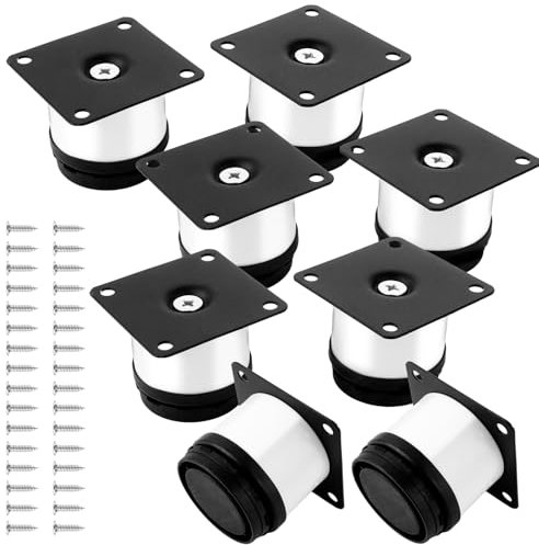 ASelected Lot de 8 Pieds Réglables Meubles Blanc, Ø 50 mm/Hauteur 50 mm Pieds de Canapé en Métal Acier Inoxydable, Pied de Table Basse pour Meubles TV Armoires Lits Postes de Travail, avec 32 Vis