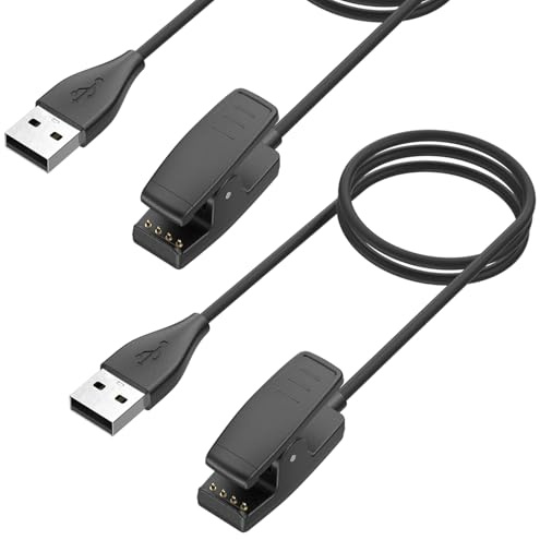 Vanjua Charger for Garmin Forerunner 35 64 230 235 630 645 735XT, Approach S20 G10, Vivomove HR, Lily 2 Smart Watch, Replacement USB Charging Clip Cable (Black+Black)