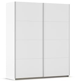 Rauch Möbel Oxford, Schiebetürenschrank, Schrank, Garderobe, 2-türig, Zubehör Premium, 4 Einlegeböden, 1 Schubkasteneinsatz, Türdämpfer, Farbe Weiß, Griffleisten Alufarben, 175x210x59cm