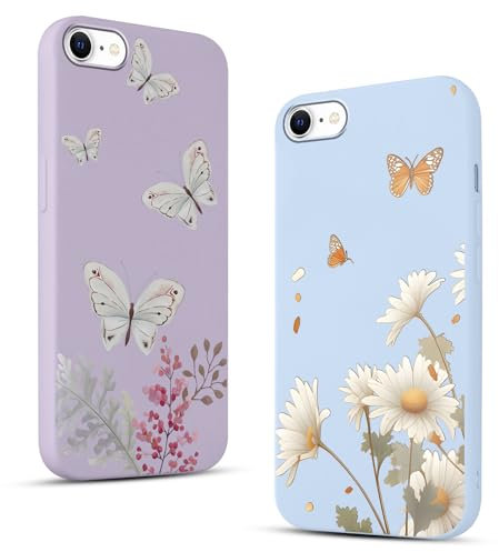 Phoona 2 Packs Butterfly Pattern Phone Case for iPhone 7/8 / SE 2020 / SE 2022 4,7, Cute Aesthetic Design Print Funda with TPU Slim Silicone Shockproof Protection Phone Cover for Women Girls