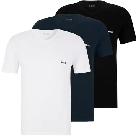 BOSS Herren Classic T-Shirts Kurzarm Shirts Pure Cotton V-Neck 3er Pack, Farbe:Mehrfarbig, Artikel:-984 Navy/White/Black, Größe:S