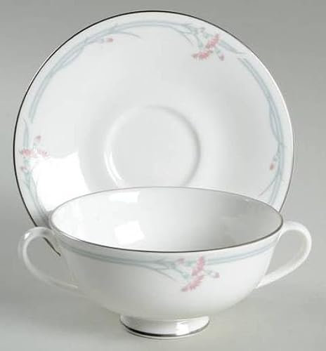 Royal Doulton Carnations Pattern 2 Handled Soup Cup & Saucer Bone China