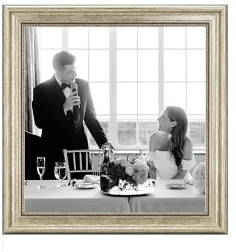 CABBEL Marco de fotos 40x40 cm plata – Marco vintage barroco con estilo antiguo para pósters, fotos y certificados – Con acrílico irrompible – Decorativo y elegante – Perfecto para salón