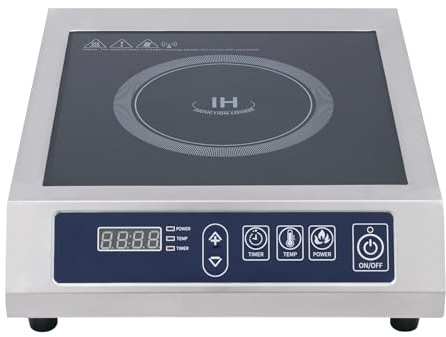Placa de inducción comercial 3500 W – 11 niveles de potencia, indicador LED, detección automática de ollas, placa de cocina profesional de acero inoxidable con bobina de cobre y capacidad de carga de
