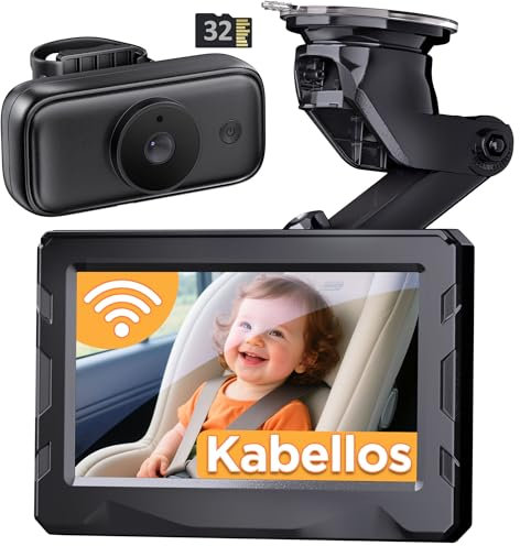 Kabellose Baby Kamera Auto HD 1080P, Spiegel Auto Baby Rückbank mit Nachtsicht, 10000 mAh Akku, 4,3″ HD-Display, Weitwinkelaufnahme, 2,4 GHz, Einfach Installierbarer Sicherheitsmonitor