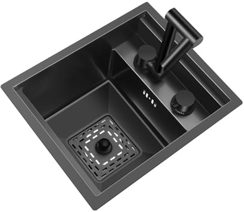 Fregadero de cocina compacto de acero inoxidable de una sola cubeta de 32 x 39 x 23 cm, diseño de ahorro de espacio con cubierta plegable para grifo, perfecto para encimeras pequeñas.