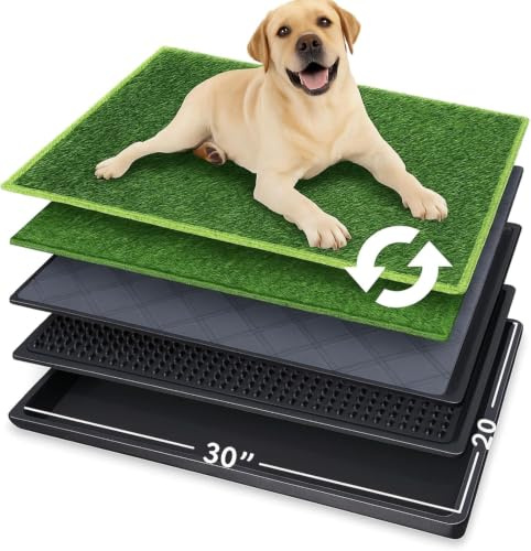 Hundetoilette 76×51cm, 5-Schicht Hundeklo mit Tablett & 2 Ersatz Kunstrasen | 4-Lagen-System mit Stoffeinlage, Ablaufgitter und Auffangschale – waschbar, austauschbar, für Welpen & kleine Hunde