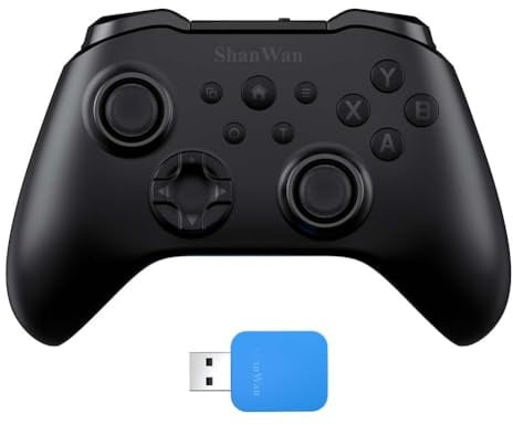 Generico ShanWan Controller Wireless per PC Windows, Android, iPhone, Switch, Steam, Gamepad 2.4G Bluetooth con grilletti ad effetto Hall, Turbo, Vibrazione Rumble (Nero)
