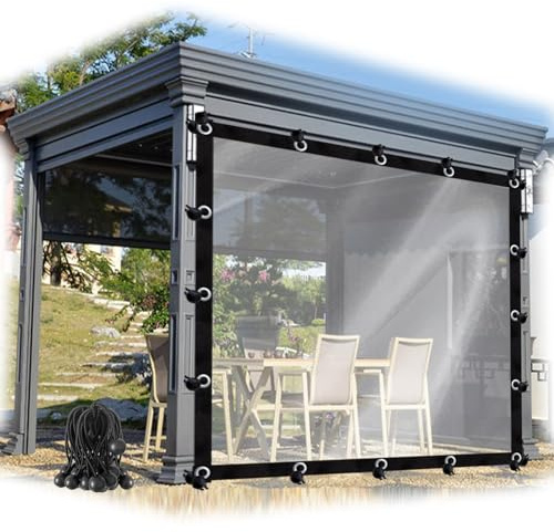 Transparente Cortina Exterior Lona Impermeable con Ojales Pérgola Paneles Laterales Lona PVC Cerramiento Porche Plástico(8'x10'/2.5x3m)
