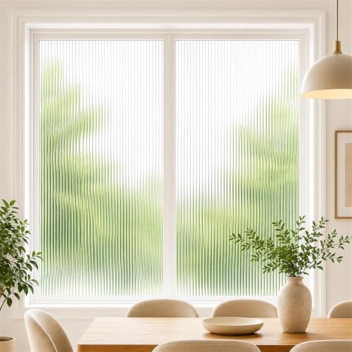 GOOGO Lámina de privacidad para Ventana Efecto Vidrio Estriado 60×200 cm, Semitransparente y autoadhesiva Tipo Vidrio Esmerilado para baño, Dormitorio, Oficina y Puertas de Cocina
