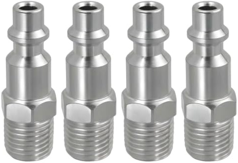 Lot de 4 Raccords Rapides Pneumatiques 1/4 NPT jusqu'à 300 PSI | 4 raccords rapides pneumatiques à filetage mâle 1/4 NPT pour compresseurs, tuyaux et outils adaptés, jusqu'à 300 PSI.