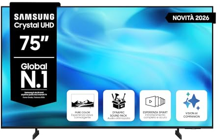 Samsung Smart TV CrystalUHD, UE75U7000HU | HDR10+, PurColor, Motion Xcelerator, Dynamic Sound Pack, Gaming Hub, Vision AI, PACCHETTO INTRATTENIMENTO