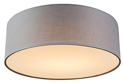 Qazqa - Ceiling Lamp I Ceiling Flush Light Gray 30 cm incl. LED - Drum LED- - Modern | 1 Light - Fabric Flush Ceiling Light - Suitable for Living Room I Kitchen I Bedroom I