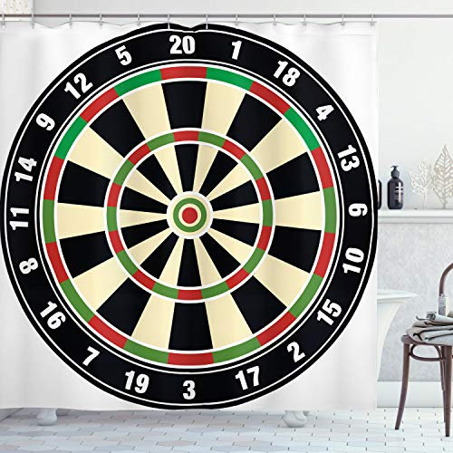 ABAKUHAUS Sport Duschvorhang, Dart Board Lifestyle, Stoffliches Gewebe Badezimmerdekorationsset mit Haken, 175 x 180 cm, Vermilion Grün Schwarz