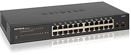 Netgear GS324T Managed Switch 24 Port Gigabit Ethernet LAN Switch Smart (2x 1G-SFP, Netzwerk Switch mit WebGUI, VLAN, IGMP, QoS, Switch 19 Zoll Rack-Montage, lüfterlos, Metallgehäuse)