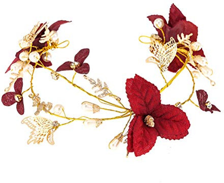 Rote Haarband Schmetterling Stirnband mit Perle Gold Braut Tiara Strass Hair Garland Kranz für Hochzeitsfeier
