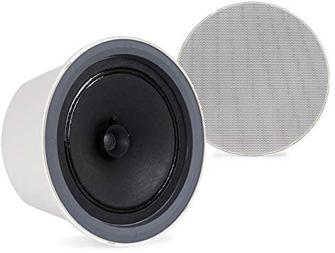 FONESTAR KS-11B 6.5 Bluetooth Ceiling Speakers Pair, Amplified Low Profile Flush-Mount Speaker Set, Wireless Home Audio System, Built-In 10 W Amp, White Aluminium Grille (RAL 9003)
