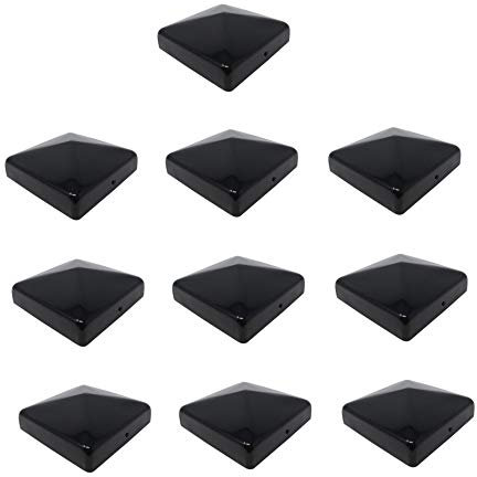 h2i Pfostenkappe | Stahl Schwarz pulverbeschichtet | 91 x 91 mm | 10 Stück | Abdeckkappe für Garten Holz-Pfosten Pfostenträger & Zaunpfosten in Pyramidenform | Wetterschutz für Holz-Balken