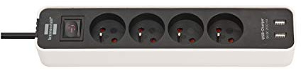Brennenstuhl Ecolor Mehrfachsteckdose mit 4 Steckdosen + 2 USB-Steckdosen Länge 1,5 m, französisches Stecksystem