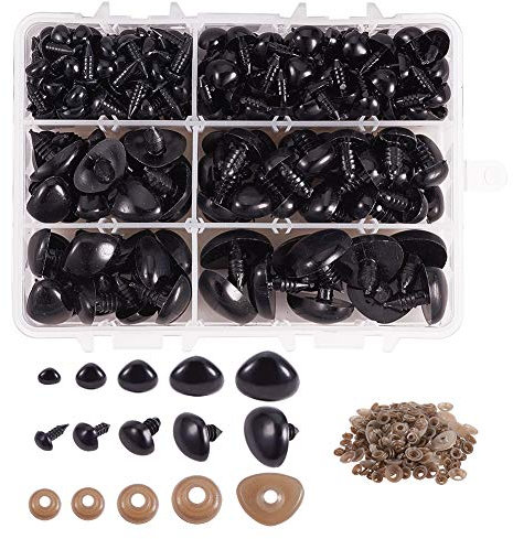 PandaHall 238pcs 5 Größen 6-19mm Schwarze Kunststoff-Sicherheitsnasen Mit Unterlegscheiben Für Teddy Animal Stuffed DIY Herstellung