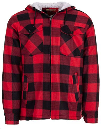 Hoang Textil GmbH Herren Holzfällerjacke Hemdjacke Kapuze Arbeitsjacke Hemd Flanell Thermojacke Jacke Kariert Gefüttert Gr. M-3XL, Farbe:rot, Größe:XXL