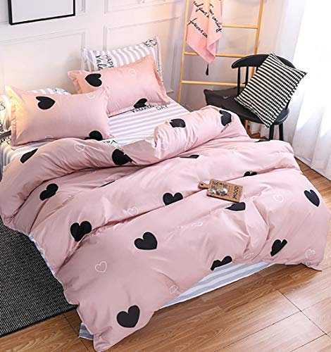 AShanlan Kinderbettwäsche 140x200 Mädchen Rosa Altrosa Kinder Bettwäsche Set Süß Herzen Motiv 100% Mikrofaser Pink Bettbezug Reißverschluss mit Kopfkissenbezug 70x90 cm