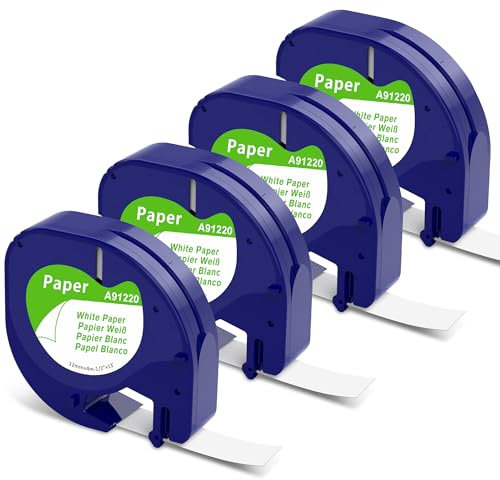 MarkField Kompatibel mit Dymo Letratag Papier Bänder 12mm x 4m Etikettenband 91220 S0721510 für LT-100H LT-100T XR XM 200B, Schwarz auf Weiß (Kompatibel mit Dymo Letratag White Paper Tape)