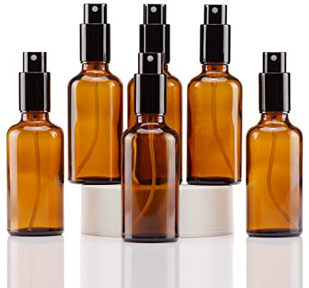 YIZHAO Ambar Bote Spray Pulverizador Cristal 50ml, Pulverizador Cristal Pequeño con Fina Niebla, para Aceite Esencial, Aromaterapia, Perfume,Limpieza, Viaje, Agua,Farmacia, Laboratorio – 6Pcs