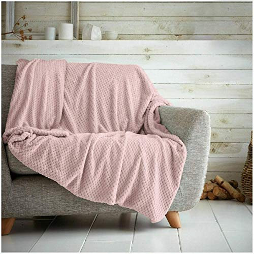 Couverture gaufrée en nid d'abeille, douce et chaude, pour canapé, lit, couvre-lit de voyage, rose pâle, très grand lit, 200 x 240 cm