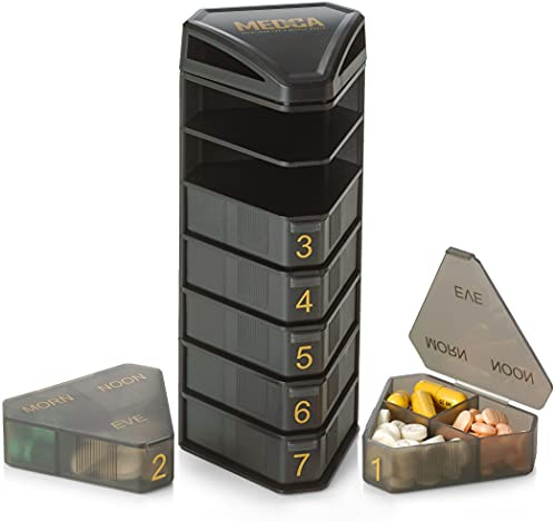 Pillendose mit 3 Fächern für 7 Tage pro Woche, stapelbar, BS0826R, Schwarz