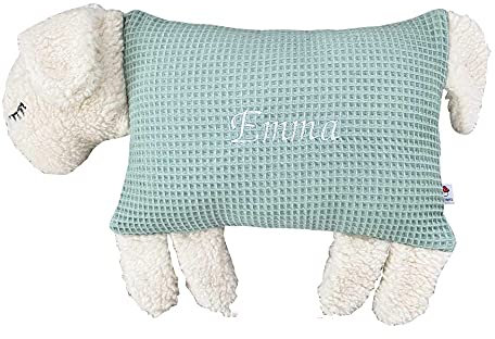 Glückspilz Kuscheltier mit Namen Bestickt | Stofftier Schaf | personalisiertes Kuscheltier Baby I Plüschtier | Waffelpique I Mint