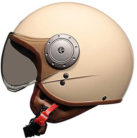 Casco Jet Metà Aperto Faccia Casco Del Motociclo Casco Mezzo Casco Da Motociclista 3/4 Retrò Vintage Casco Jet Con Visiera Parasole ECE Omologato Adulti Uomini Donne,Beige 2