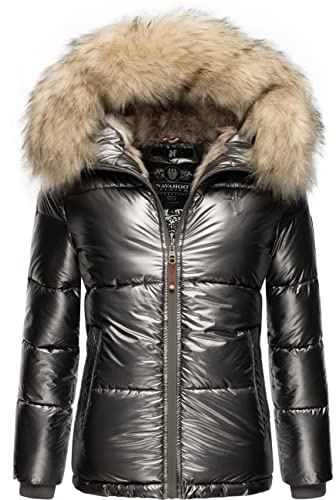 Navahoo Damen Winterjacke Steppjacke warm mit Kunstfellkapuze Tikunaa Anthracite Gr. M
