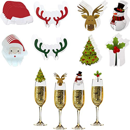 Glasmarker, 80 PCS weinglas marker Weihnachten, weinglas charms Weihnachten, weinglas anhänger Weihnachten, für weinglas, cocktailglas, champagnerglas, martini-glas