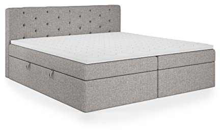 FEDVE Boxspringbett 140x200 Grau – Pekin – Stabiles Bett mit Bettkasten – Praktisches Doppelbett mit Matratze - Gemütlich Kopfteil Bett zum Schlafzimmer für Viele Jahr